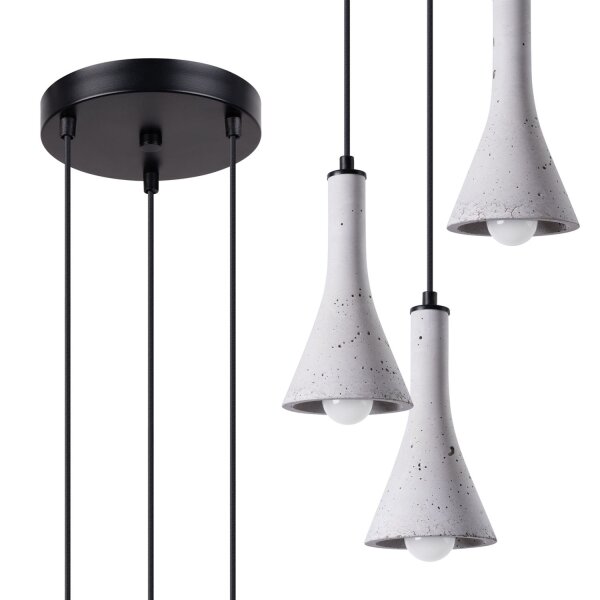 Hängelampe Beton Grau Schwarz E14 B:27 cm 3-flammig