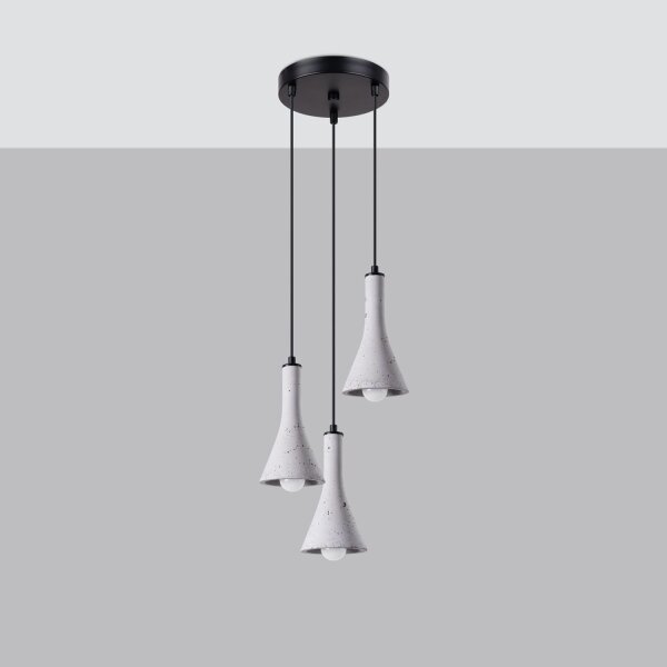 Hängelampe Beton Grau Schwarz E14 B:27 cm 3-flammig