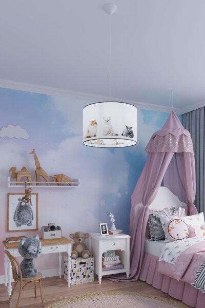 Hängelampe Kinder E27 Katze Kinderzimmer Ø30 cm rund