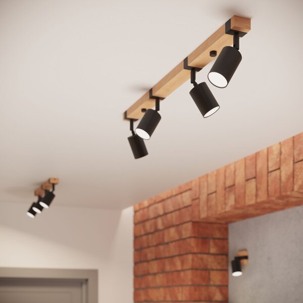 Deckenstrahler Holz Stahl Schwarz GU10 flexibel 54 cm
