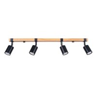 Deckenspot Holz Stahl Schwarz GU10 flexibel 4-flammig