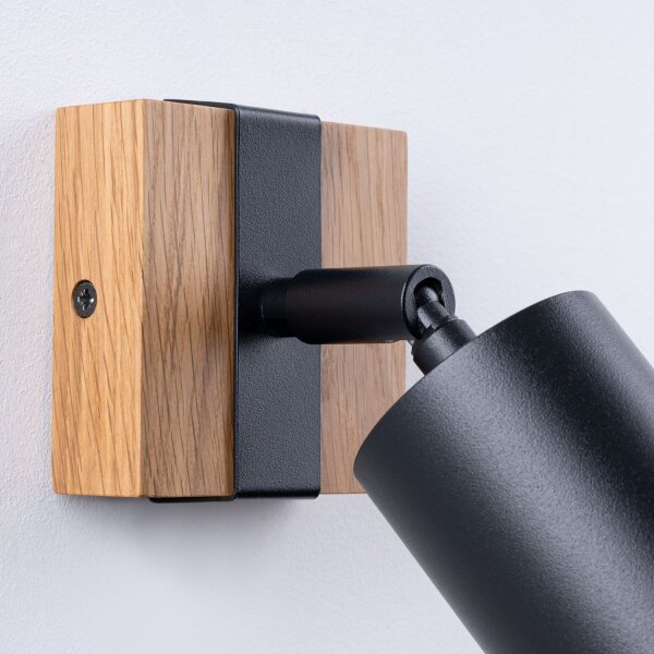 Wandstrahler Holz Stahl Schwarz GU10 H:13 cm schwenkbar