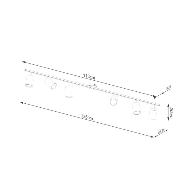 Deckenspot Stahl Weiß GU10 6-flammig 135 cm verstellbar