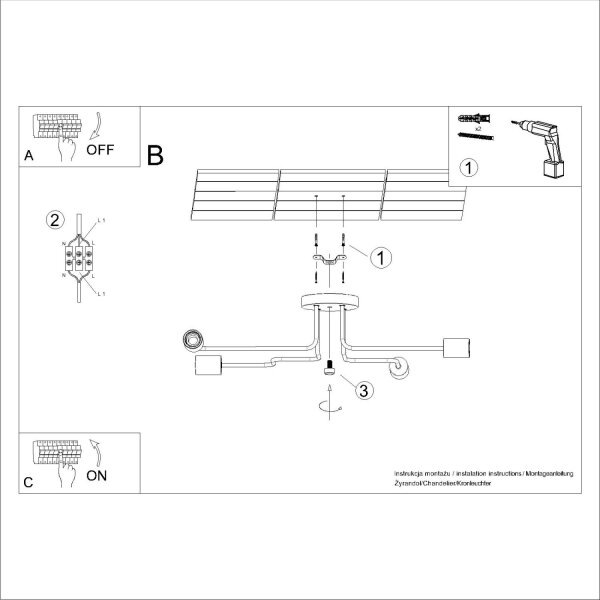 Deckenleuchte Stahl Holz Weiß E27 B:75 cm 4-flammig