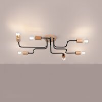 Deckenleuchte Stahl Holz Schwarz E27 B:85 cm 6-flammig