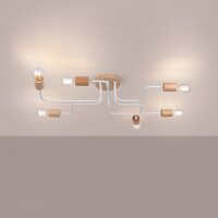 Deckenleuchte Stahl Holz Weiß E27 B:85 cm 6-flammig