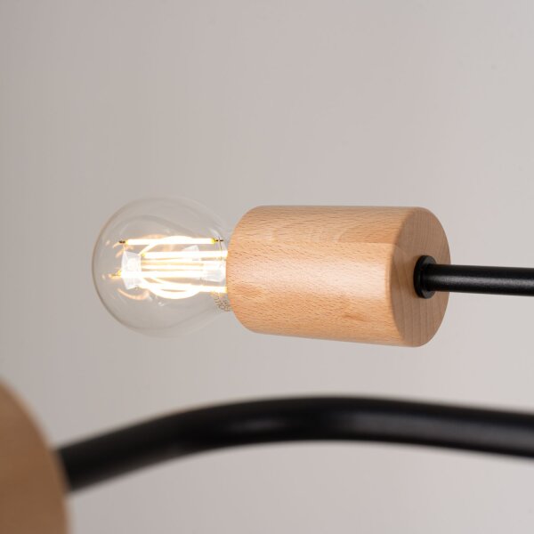 Deckenlampe Stahl Holz Schwarz E27 B:100 cm 8-flammig
