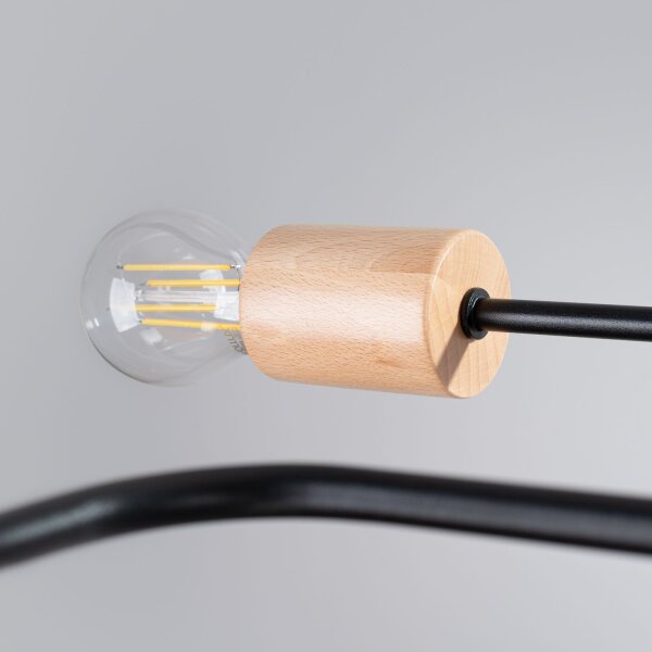 Deckenlampe Stahl Holz Schwarz E27 B:100 cm 8-flammig