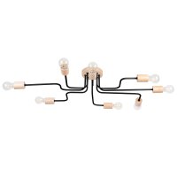 Deckenlampe Stahl Holz Schwarz E27 B:100 cm 8-flammig