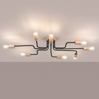 Deckenlampe Stahl Holz Schwarz E27 B:100 cm 8-flammig