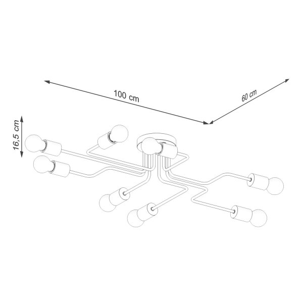 Deckenlampe Stahl Holz Weiß E27 B:100 cm 8-flammig