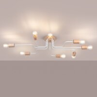 Deckenlampe Stahl Holz Weiß E27 B:100 cm 8-flammig
