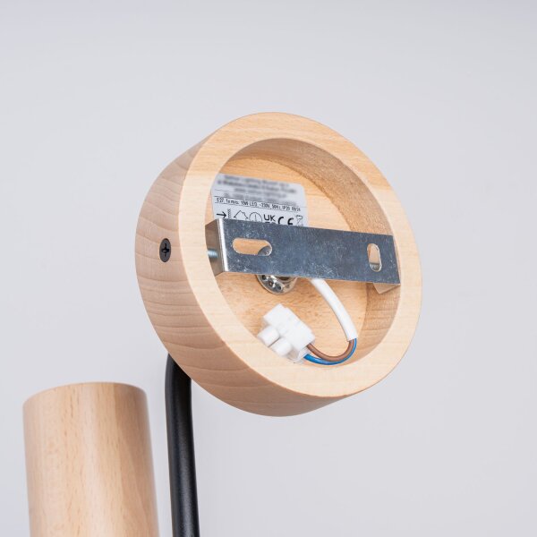 Wandleuchte mit Arm Stahl Holz Schwarz E27 H:18 cm
