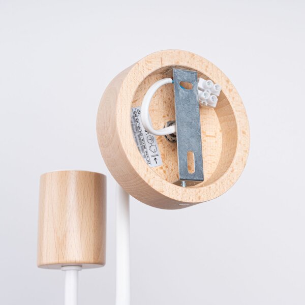 Wandleuchte mit Arm Stahl Holz Weiß E27 H:18 cm