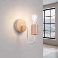 Wandleuchte mit Arm Stahl Holz Weiß E27 H:18 cm