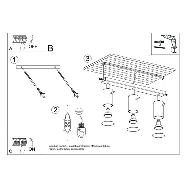 Deckenspot Ocker Stahl GU10 L:45 cm 3-flmg verstellbar
