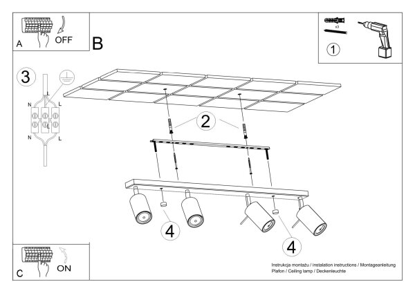 Deckenstrahler Schwarz 4-flammig GU10 80 cm flexibel