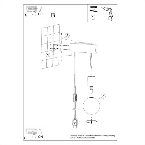 Wandleuchte Holz Glas Stecker Kabel Schalter G9 T:25 cm