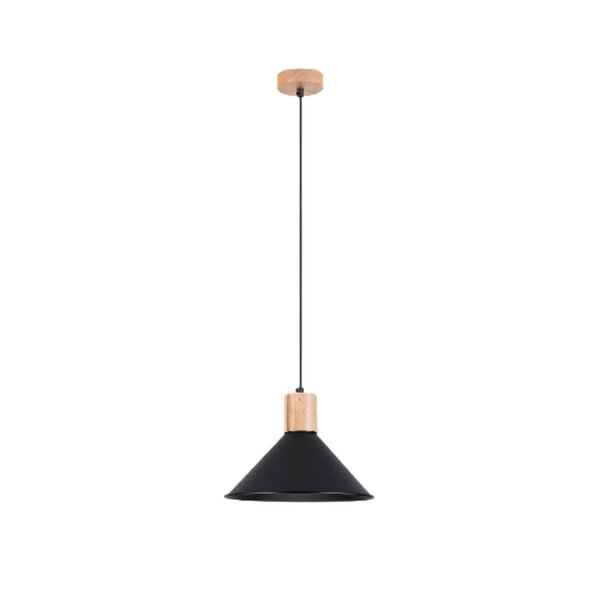 Hängelampe Holz Stahl Schwarz E27 rund Ø30 cm Esstisch