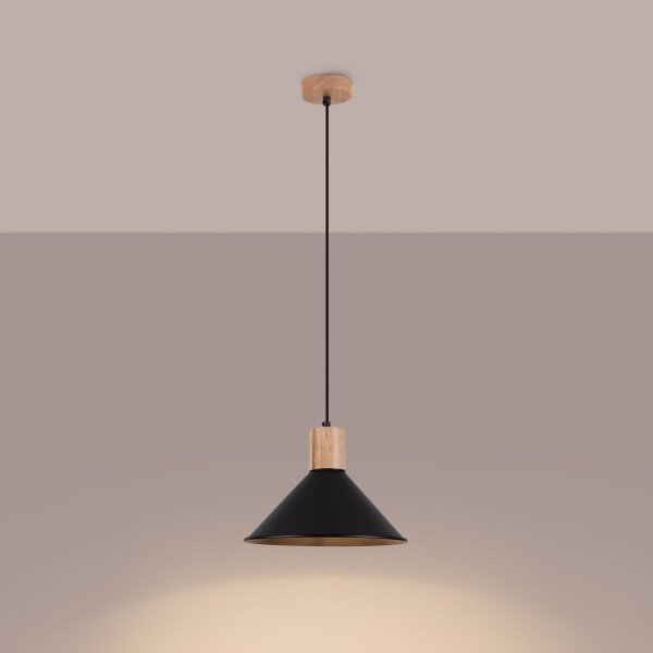 Hängelampe Holz Stahl Schwarz E27 rund Ø30 cm Esstisch