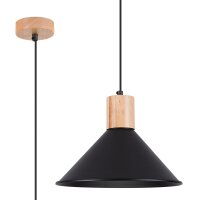Hängelampe Holz Stahl Schwarz E27 rund Ø30 cm...