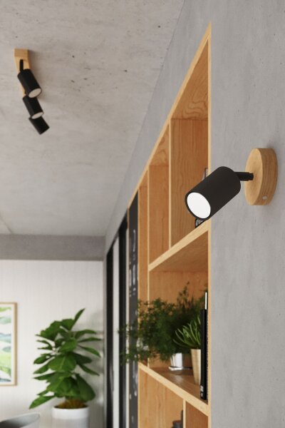 Deckenstrahler Holz Stahl Schwarz GU10 61 cm flexibel