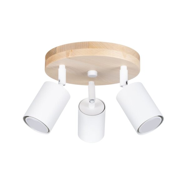 Deckenspot flexibel Holz Stahl Weiß GU10 L:33 cm 3-flmg