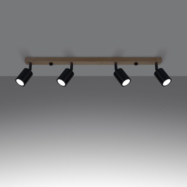 Deckenspot Holz Stahl Schwarz GU10 verstellbar 96 cm