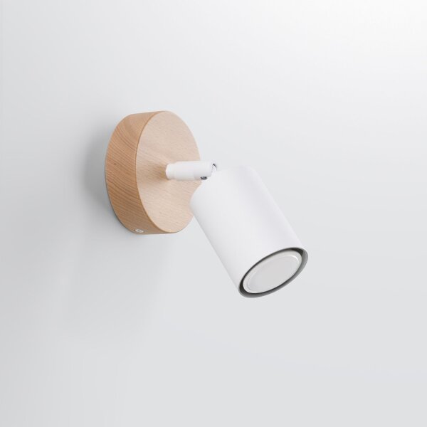 Wandspot Holz Stahl Weiß GU10 verstellbar H:10 cm