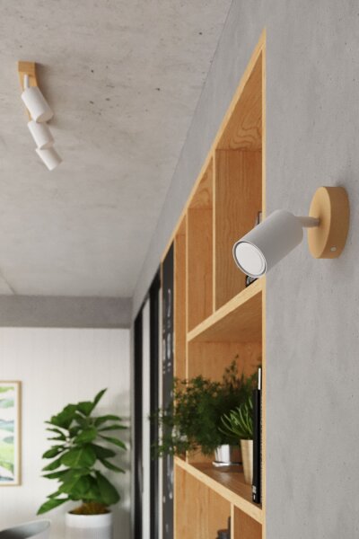 Wandspot Holz Stahl Weiß GU10 verstellbar H:10 cm