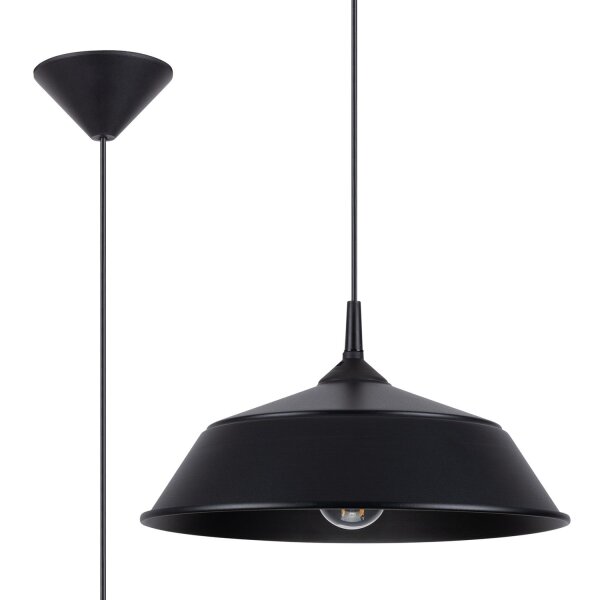 Runde Hängelampe Schwarz Stahl E27 Ø34 cm Esstisch