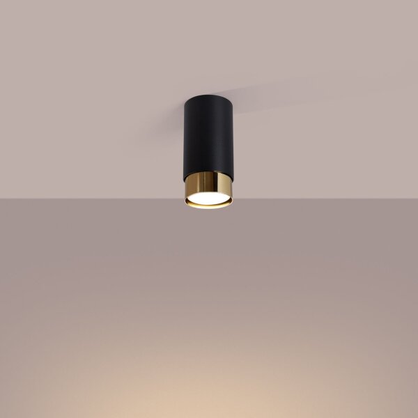 Stilvolle Deckenleuchte Schwarz Gold GU10 Ø6 cm rund