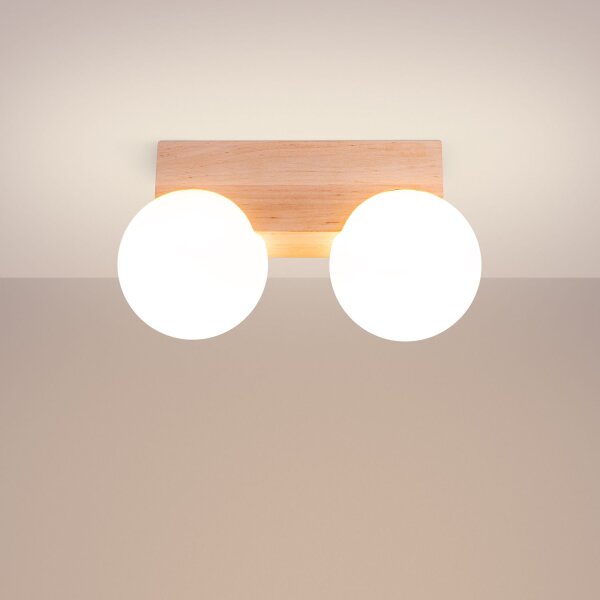 Deckenlampe Holz Glas G9 2-flammig 29 cm lang blendarm