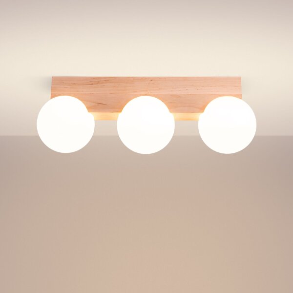 Deckenlampe Holz Glas G9 3-flammig 46 cm lang blendarm