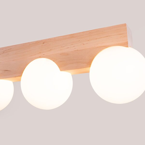 Deckenlampe Holz Glas G9 3-flammig 46 cm lang blendarm