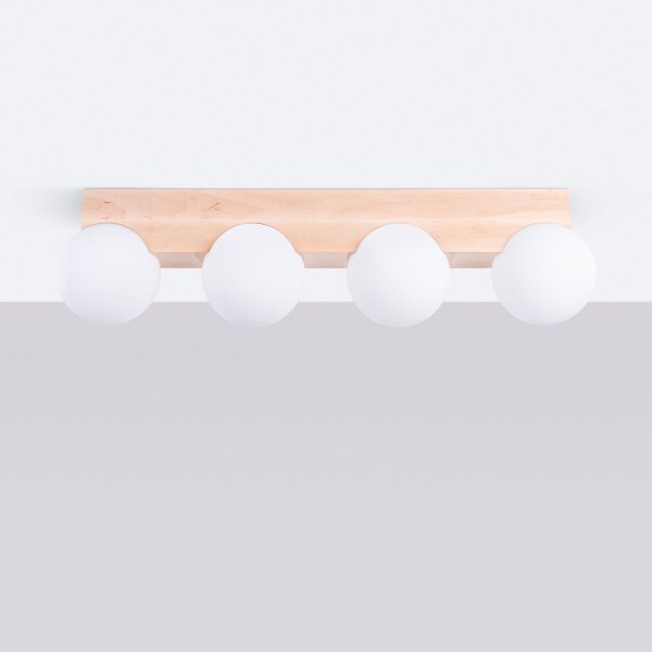 Deckenleuchte Holz Glas G9 4-flammig 63 cm blendarm
