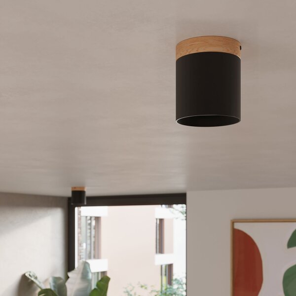 Runde Deckenleuchte Holz Aluminium Schwarz GU10 Ø12 cm