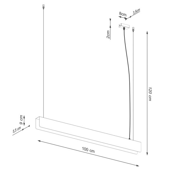 Große Pendelleuchte Stahl Weiß G13 3000 K L:100 cm