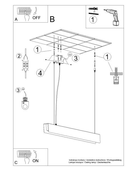 Große Pendelleuchte Stahl Weiß G13 3000 K L:100 cm