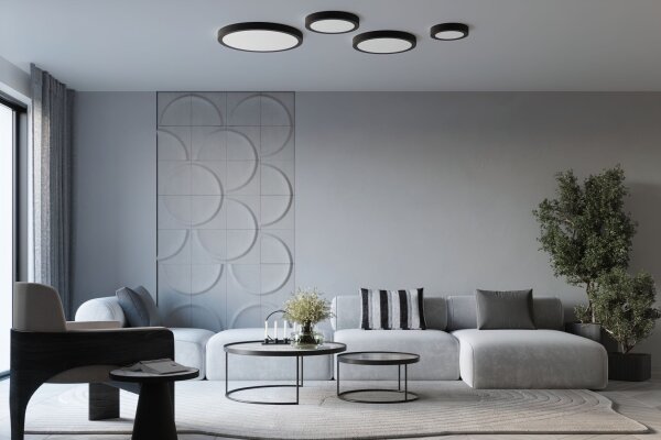 LED Deckenleuchte Schwarz Alu 3000 K Ø60 cm blendarm