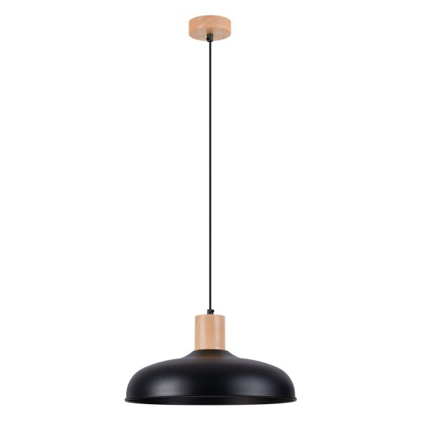 Stilvolle Hängelampe Holz Stahl Schwarz E27 rund Ø38 cm