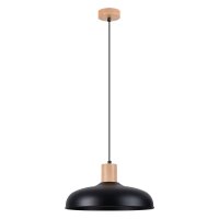 Stilvolle Hängelampe Holz Stahl Schwarz E27 rund...