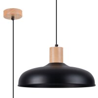 Stilvolle Hängelampe Holz Stahl Schwarz E27 rund...
