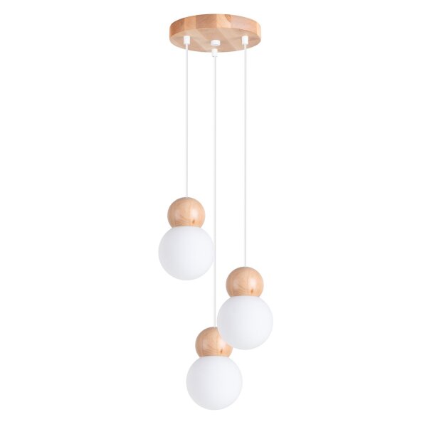 Hängelampe Holz Glas Weiß G9 3-flammig L:31 cm blendarm