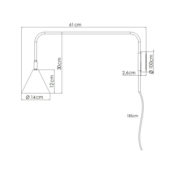 Wandleuchte Gold Stahl E14 Schalter Stecker T:61 cm