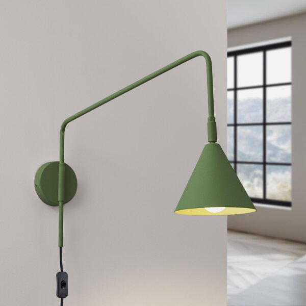 Wandlampe Olivgrün Stahl E14 Schalter Stecker T:61 cm