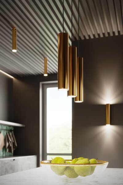 Pendelleuchte Gold Stahl GU10 2-flammig 30 cm lang