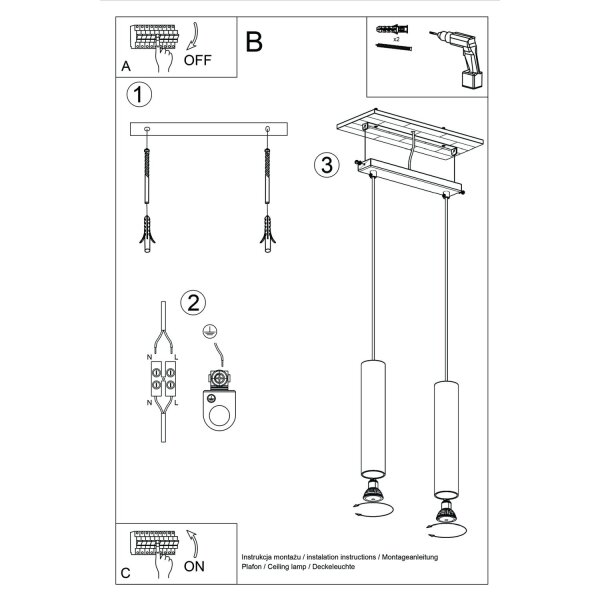 Lange Hängelampe Ocker Stahl GU10 2-flammig 30 cm