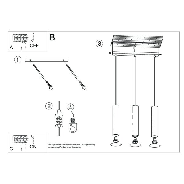 Lange Pendelleuchte Ocker Stahl GU10 3-flammig 45 cm