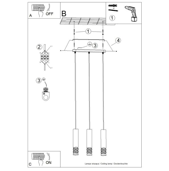 Pendelleuchte Weiß Stahl GU10 L:40 cm lang 3-flammig